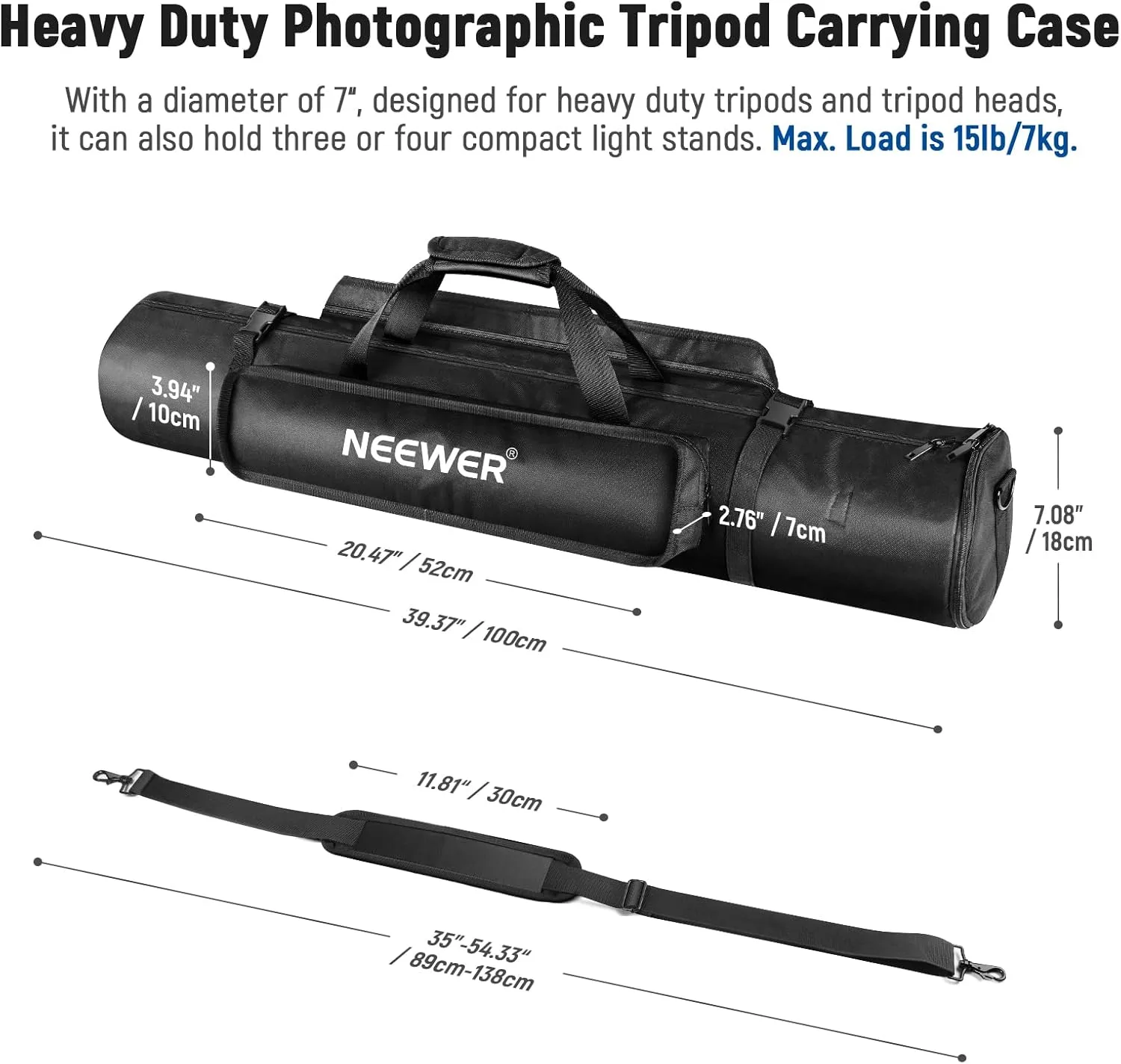 Neewer Tripod Carrying Case, Heavy Duty Waterproof Nylon Bag with Handles & Shoulder Straps, Compact Case with Full Length Zippered Closure, External Pocket for Light Stand/Boom Stand/Tripod