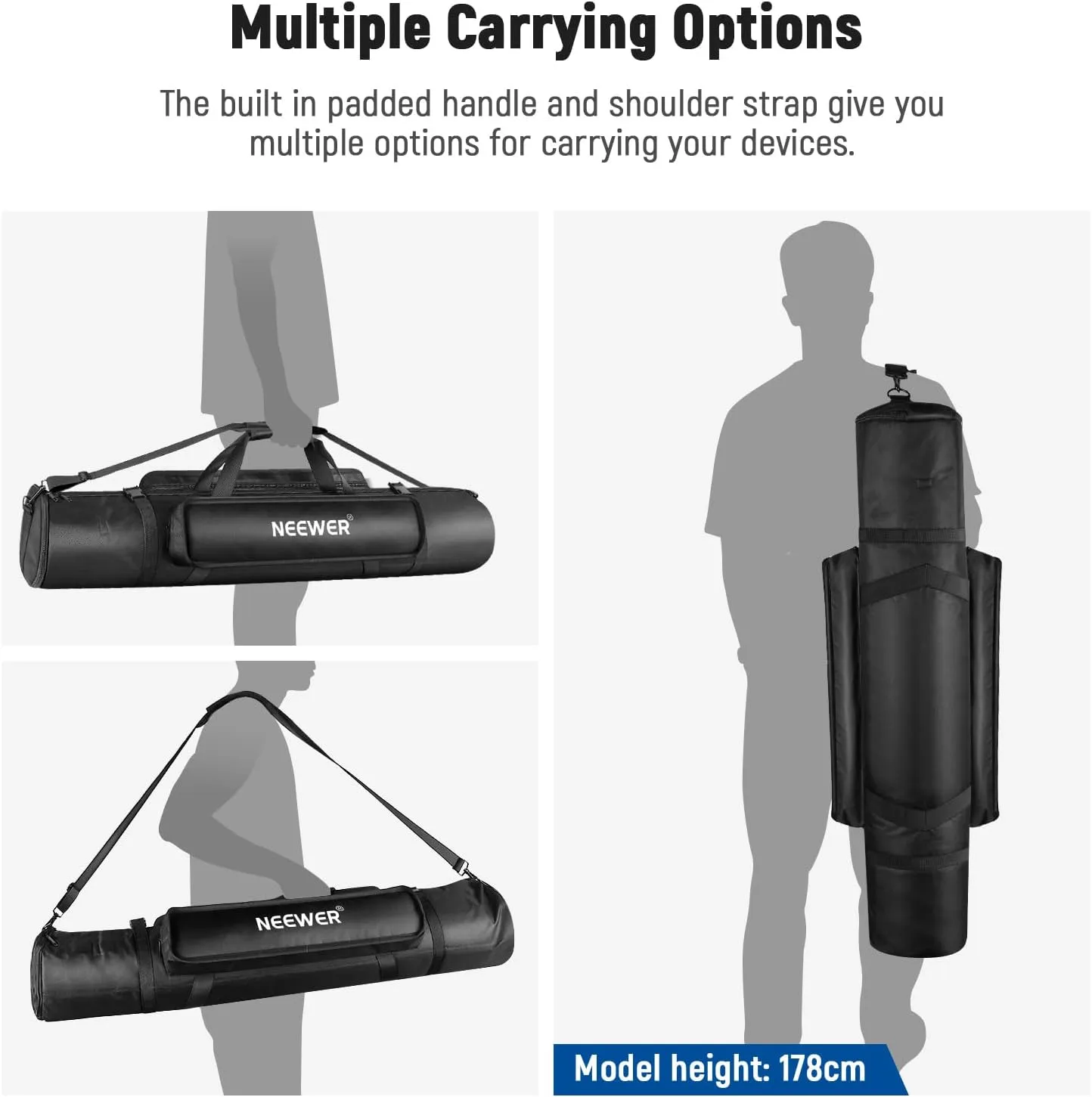 Neewer Tripod Carrying Case, Heavy Duty Waterproof Nylon Bag with Handles & Shoulder Straps, Compact Case with Full Length Zippered Closure, External Pocket for Light Stand/Boom Stand/Tripod
