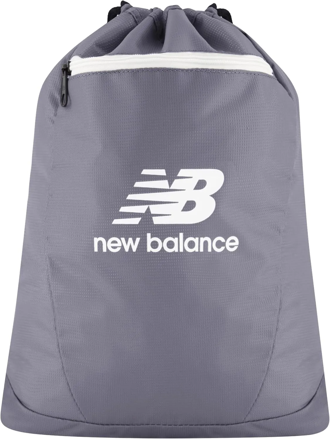 New Balance Drawstring Backpack, Small Gym Travel Bag with Front Zip Pocket, Sports Cinch Sack for Men and Women, Grey, 17.5 Inch