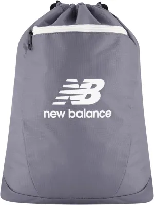 New Balance Drawstring Backpack, Small Gym Travel Bag with Front Zip Pocket, Sports Cinch Sack for Men and Women, Grey, 17.5 Inch