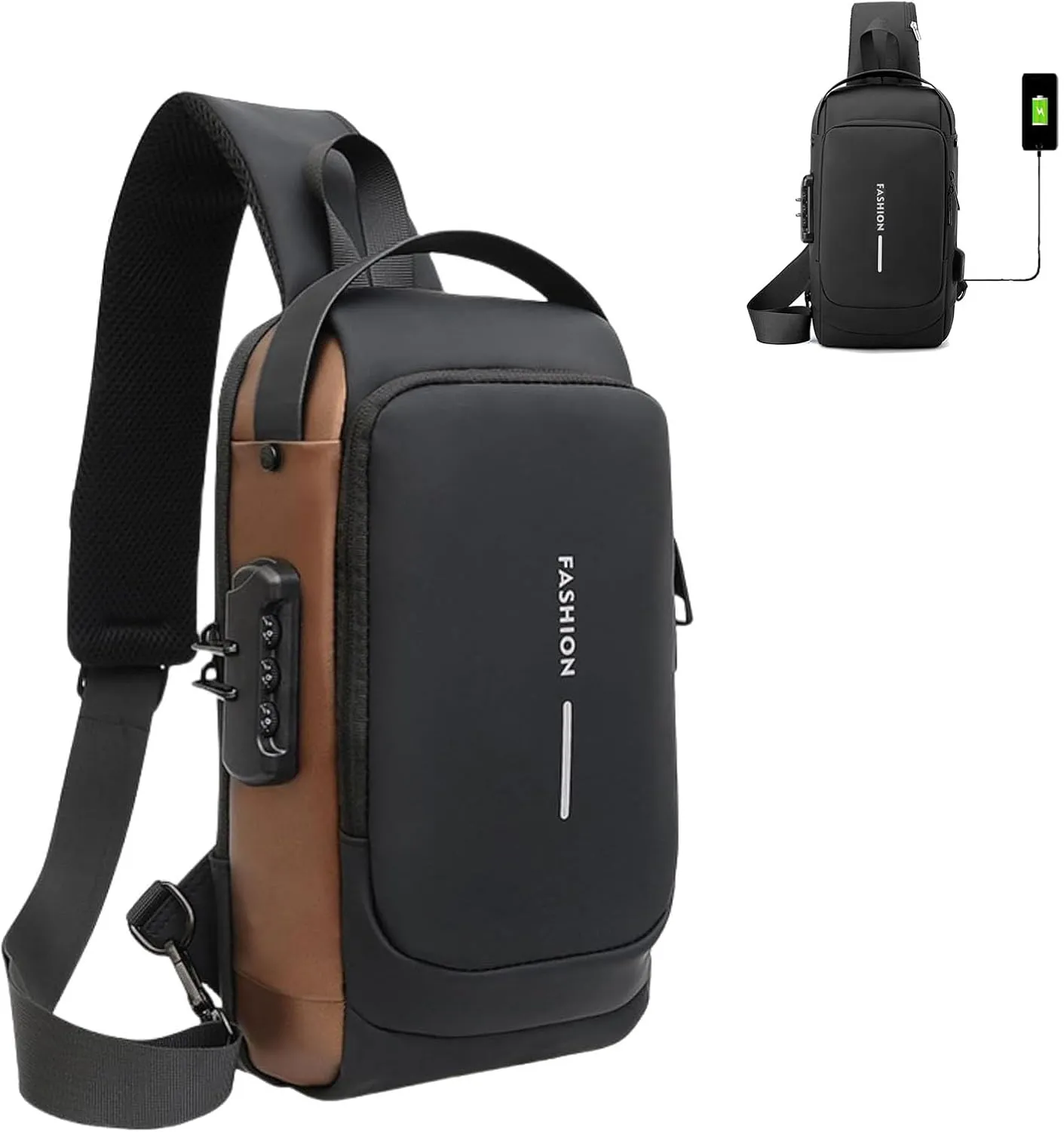 New Carbon Fiber Streamline Anti-Theft Sling Bag, Usb Charging Sport Sling Bag for Travel Gym Sports (Black B)