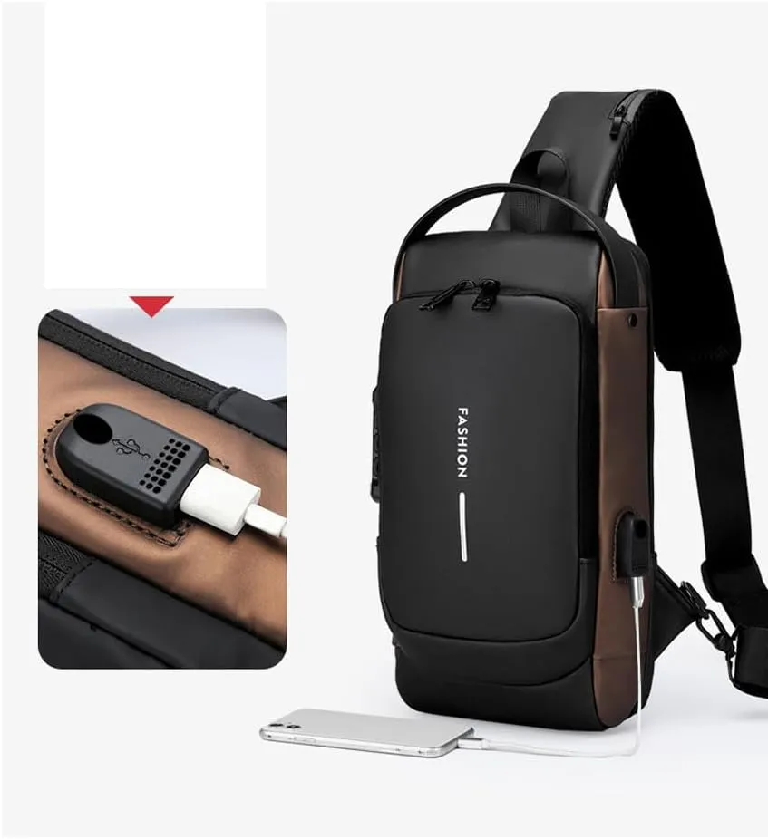 New Carbon Fiber Streamline Anti-Theft Sling Bag, Usb Charging Sport Sling Bag for Travel Gym Sports (Black B)