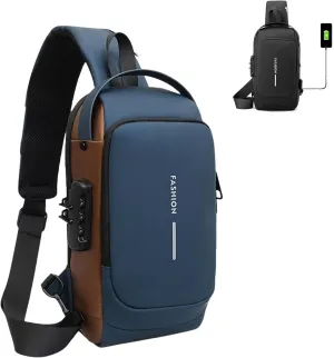New Carbon Fiber Streamline Anti-Theft Sling Bag, Usb Charging Sport Sling Bag for Travel Gym Sports (Blue)