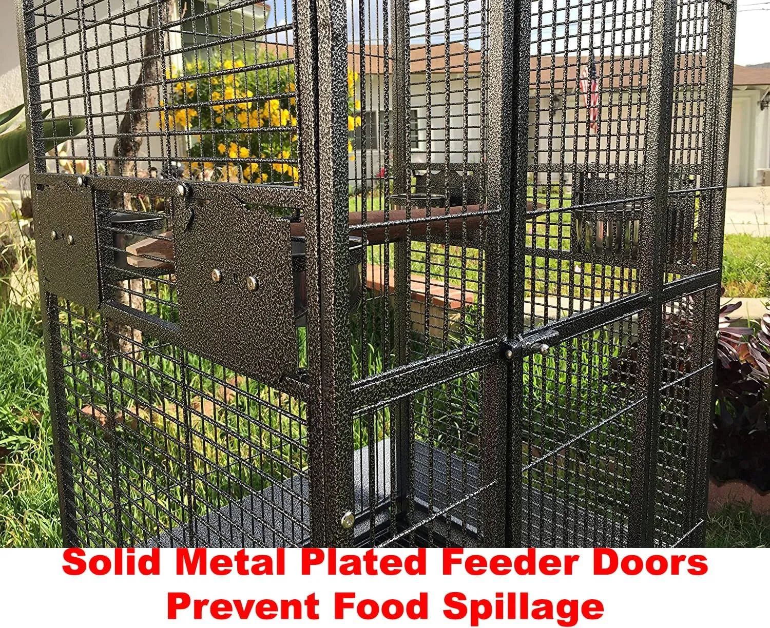 New Large Elegant Wrought Iron Dome Play Top Bird Parrot Cage, Include Metal Seed Guard Solid Metal Feeder Nest Doors (24" W x 22" D x 63" H, Black Vein)