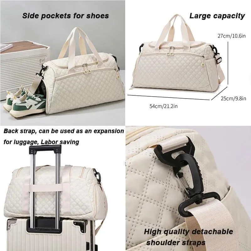 New Oxford Travel Duffel Bag for Men Women Waterproof Sports Tote Gym Shoulder Weekender Overnight Bags Large Capacity Tote Bags(Beige)