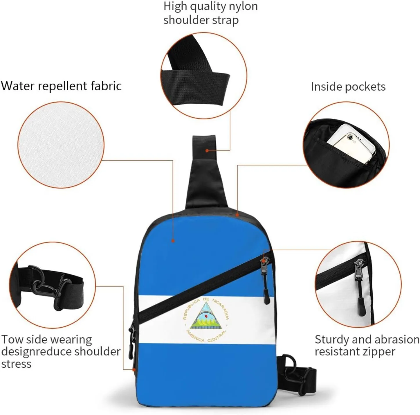 Nicaragua Flag Crossbody Bag Portable Sling Bags Foldable Chest Daypack Reusable Sports Shoulder Backpack Diagonally Casual Rucksack Travel Bag