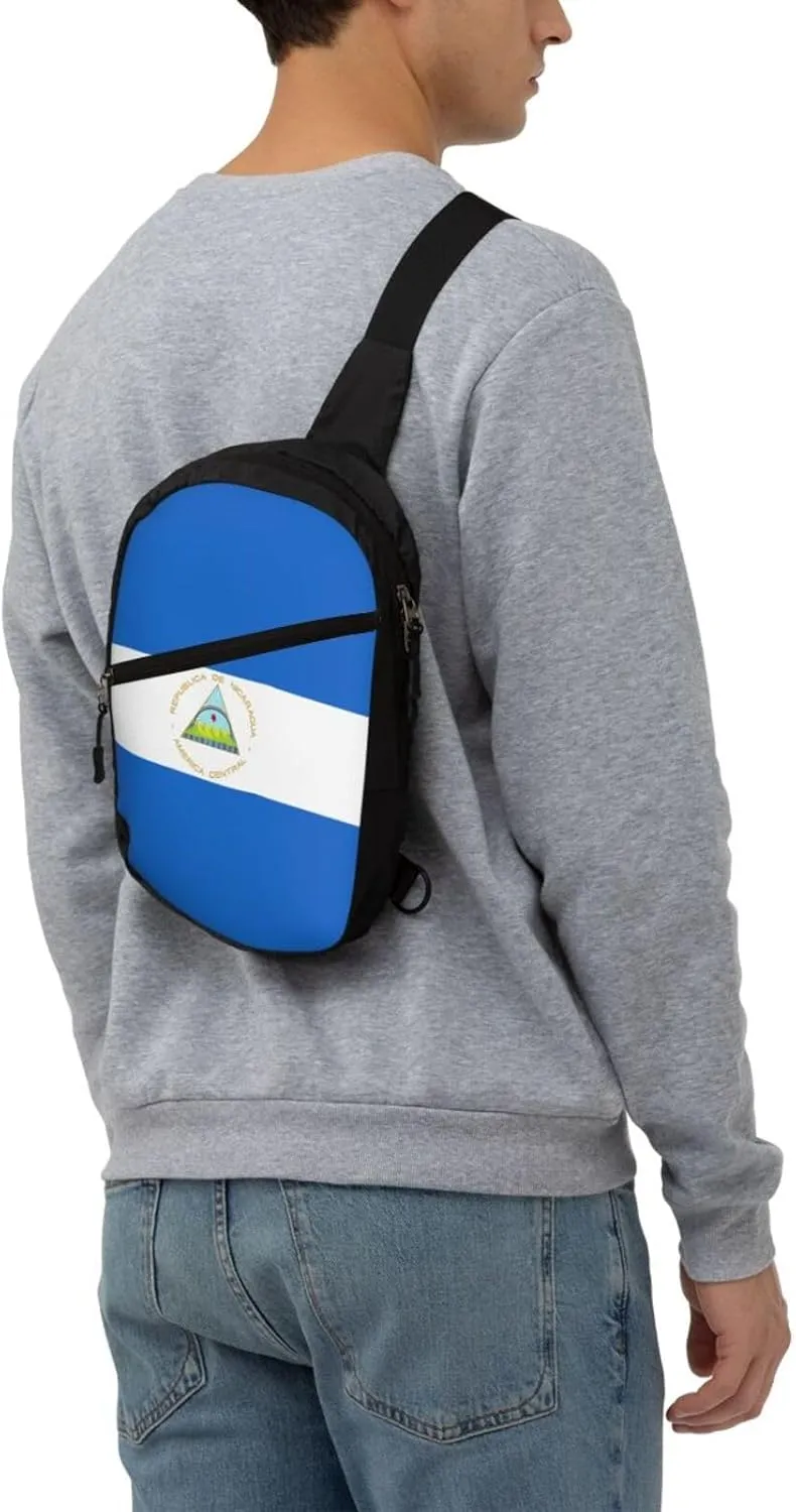 Nicaragua Flag Crossbody Bag Portable Sling Bags Foldable Chest Daypack Reusable Sports Shoulder Backpack Diagonally Casual Rucksack Travel Bag