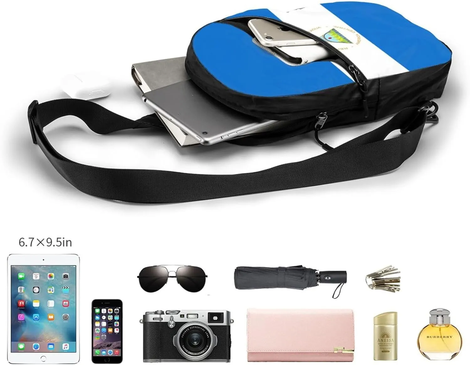Nicaragua Flag Crossbody Bag Portable Sling Bags Foldable Chest Daypack Reusable Sports Shoulder Backpack Diagonally Casual Rucksack Travel Bag