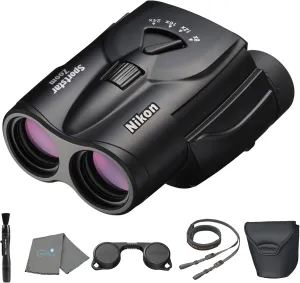 Nikon Sportstar Zoom 8-24x25 (16736) Small Black Variable Zoom Binoculars with Nikon Lens Pen and Cleaning Cloth - Compact Binoculars for Adults, for Sports Watching, Wildlife, and Hiking