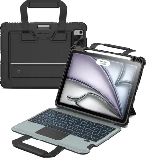Nillkin Carry Go iPad Air 11 inch Case with Keyboard, for iPad Air 4/5/2024 M2, iPad Pro 2018/2020/2022 Detachable, Handle, Adjustable Stand, 7 Colors Backlit, TrackPad, Pencil Holder, Camera Cover