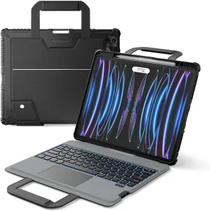 Nillkin Carry Go Keyboard Case for iPad Air 13 inch (M3/M2) with Handle, iPad Pro 12.9 (3rd/4th/5th/6th Gen) Rugged Case with Detachable Keyboard, Magic Trackpad, 7 Colors Backlit, Camera Cover, Black