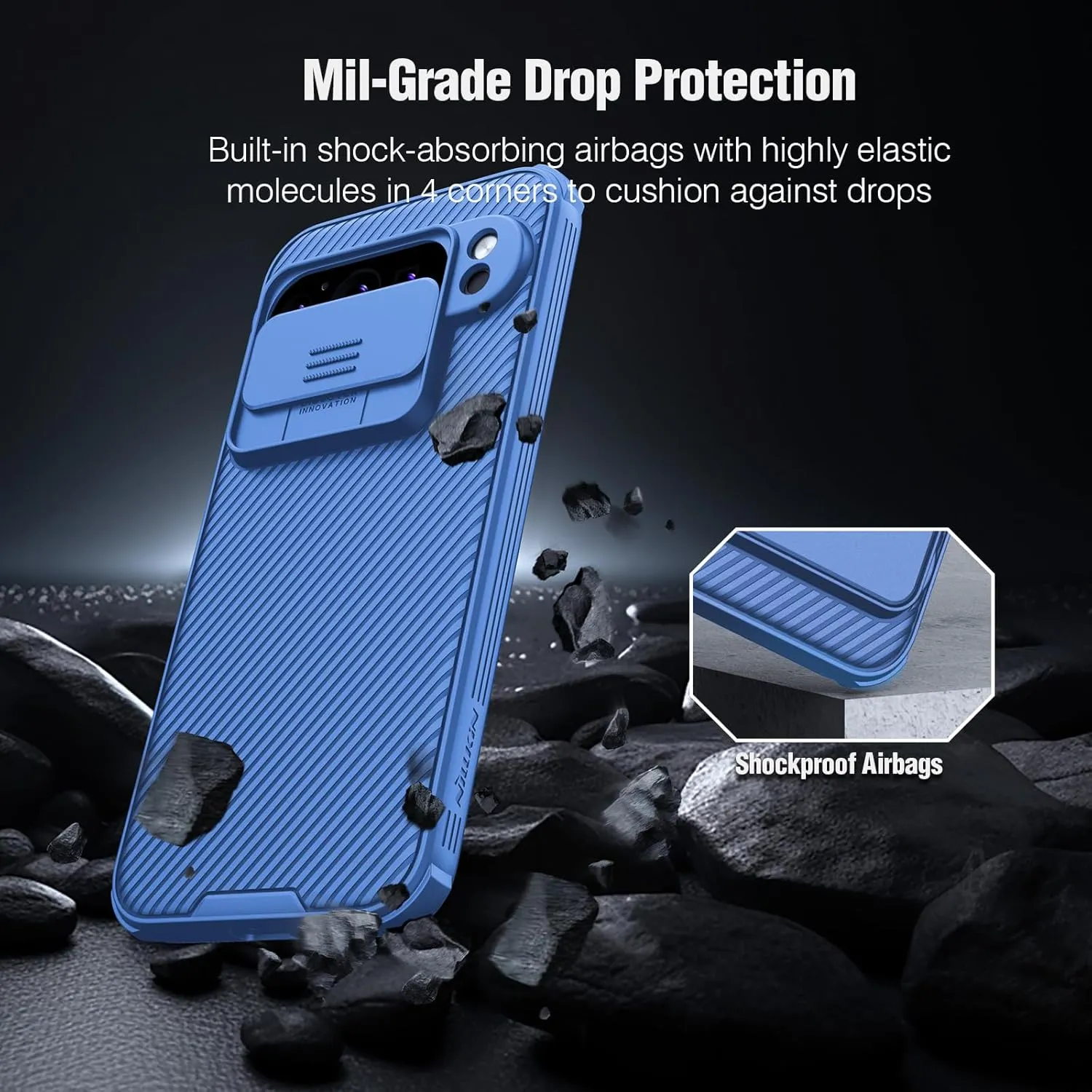 Nillkin Designed for Google Pixel 9 Pro XL Case with Slide Camera Cover, [Anti-Scratch] Hard PC & TPU Slim Shockproof Protective Phone Case for Google Pixel 9 Pro XL 6.9'' Blue