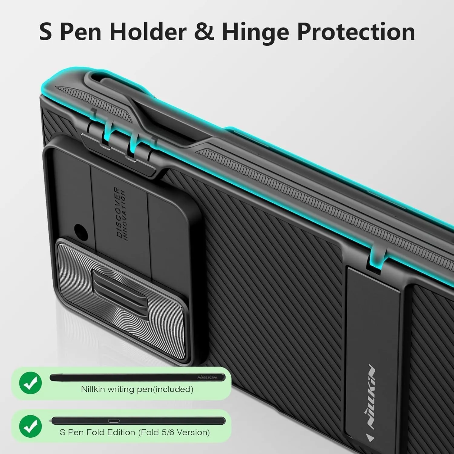 Nillkin for Galaxy Z Fold 6 Case with S Pen Holder, Built-in Screen Protecter & Slide Lens Cover & Metal Kickstand & Hinge Protection Full Shockproof Thin Slim Phone Cover for Samsung Fold 6, Black