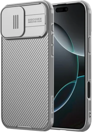 Nillkin for iPhone 16 Pro Case with Slide Camera Cover, [Upgraded Camera Lens Protection] Slim Shockproof Protective Phone Case for iPhone 16 Pro 6.3 inch, Gray Titanium
