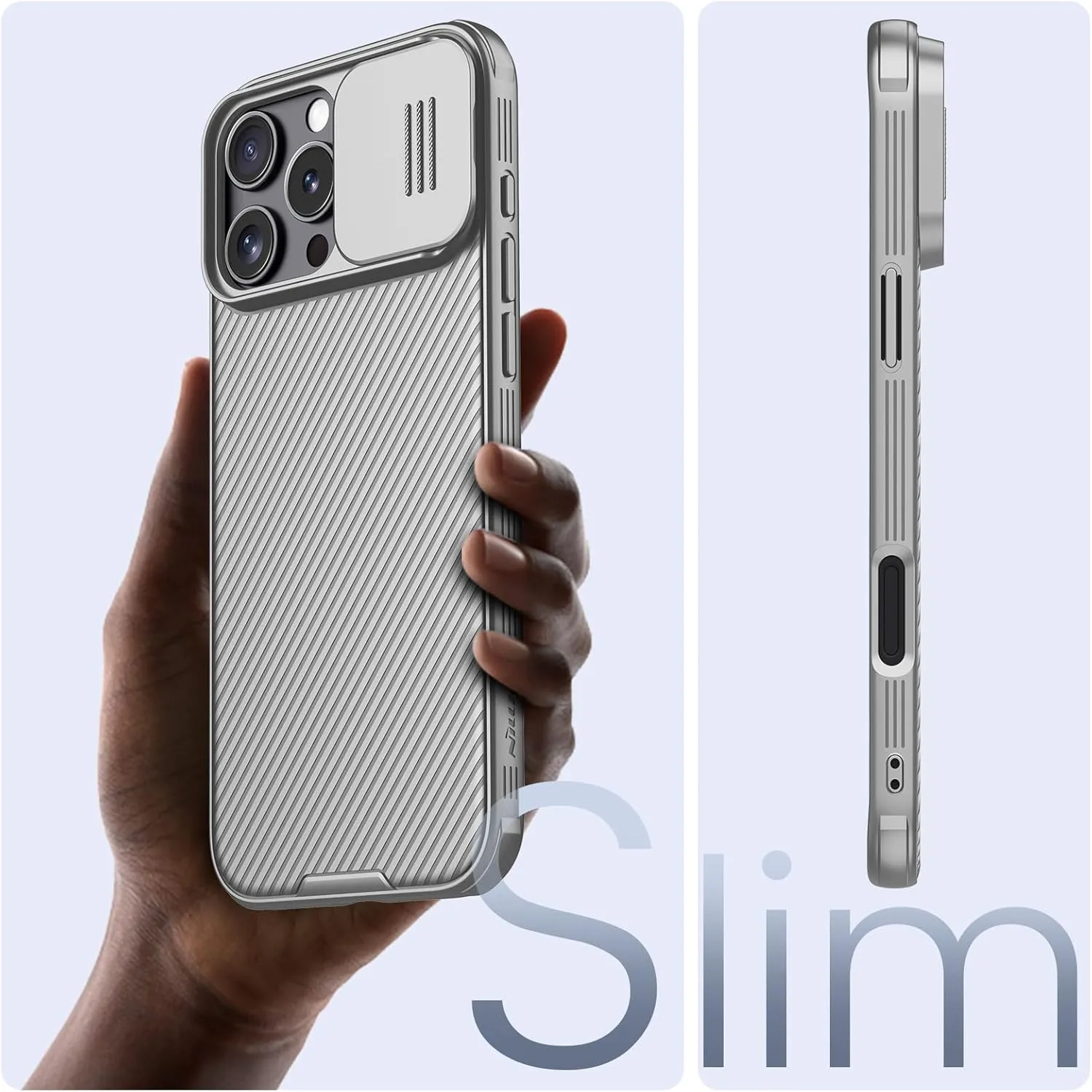 Nillkin for iPhone 16 Pro Case with Slide Camera Cover, [Upgraded Camera Lens Protection] Slim Shockproof Protective Phone Case for iPhone 16 Pro 6.3 inch, Gray Titanium