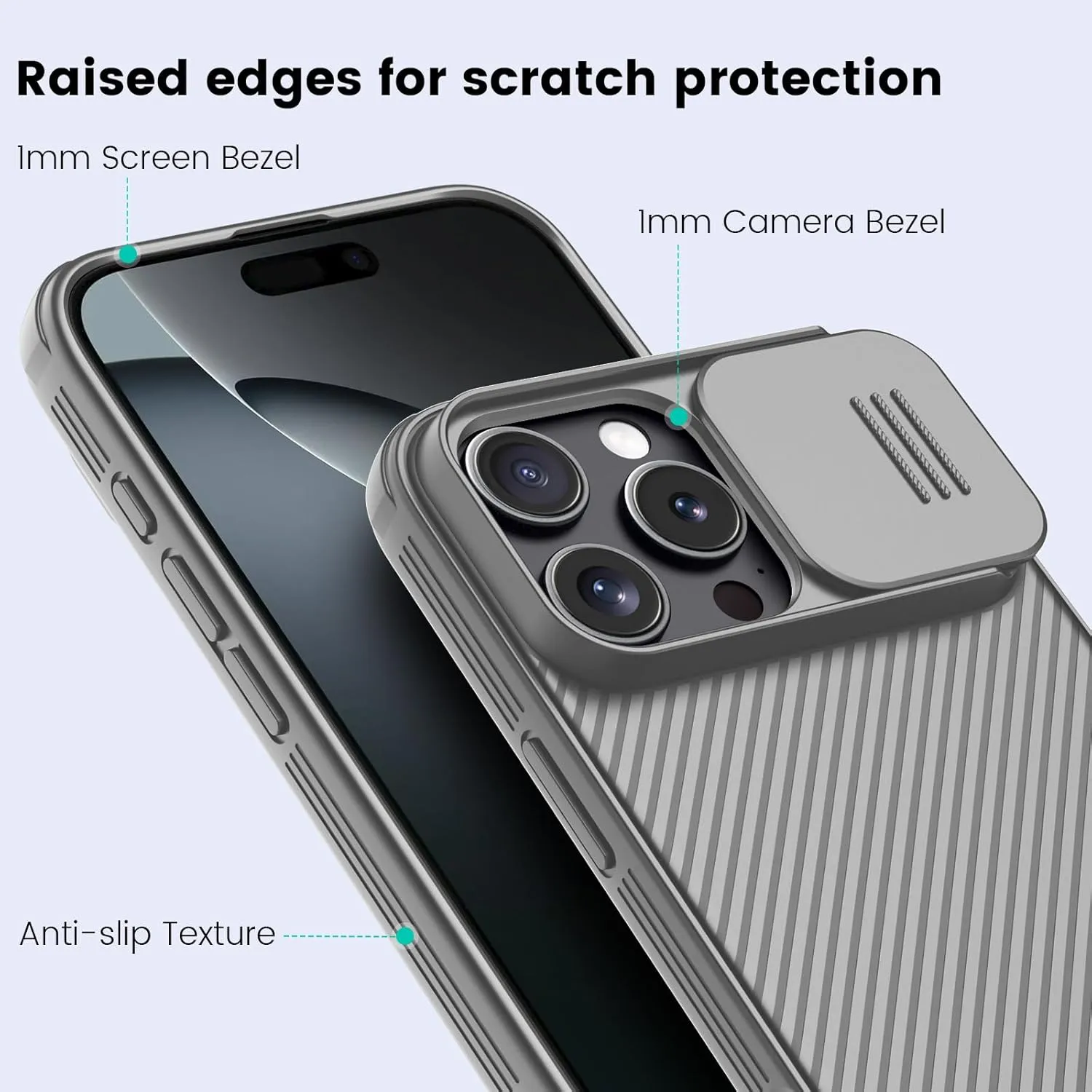 Nillkin for iPhone 16 Pro Case with Slide Camera Cover, [Upgraded Camera Lens Protection] Slim Shockproof Protective Phone Case for iPhone 16 Pro 6.3 inch, Gray Titanium