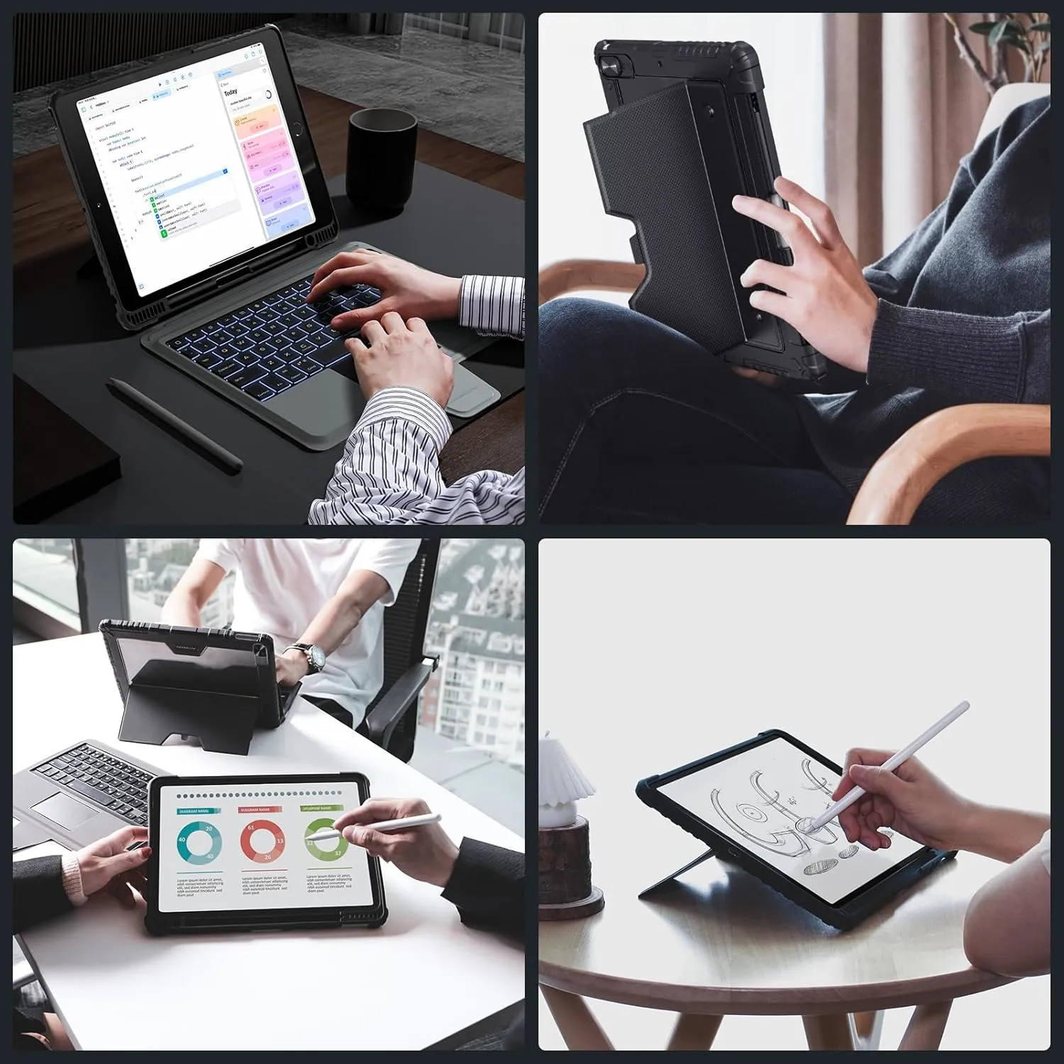 Nillkin iPad A16 (11th Gen) / 10th Gen Case with Detachable Keyboard, Magic Trackpad, 7-Color Backlit, Portrait/Landscape Modes, Rugged Keyboard Case for iPad 11th / 10th Generation (2025/2022), Black