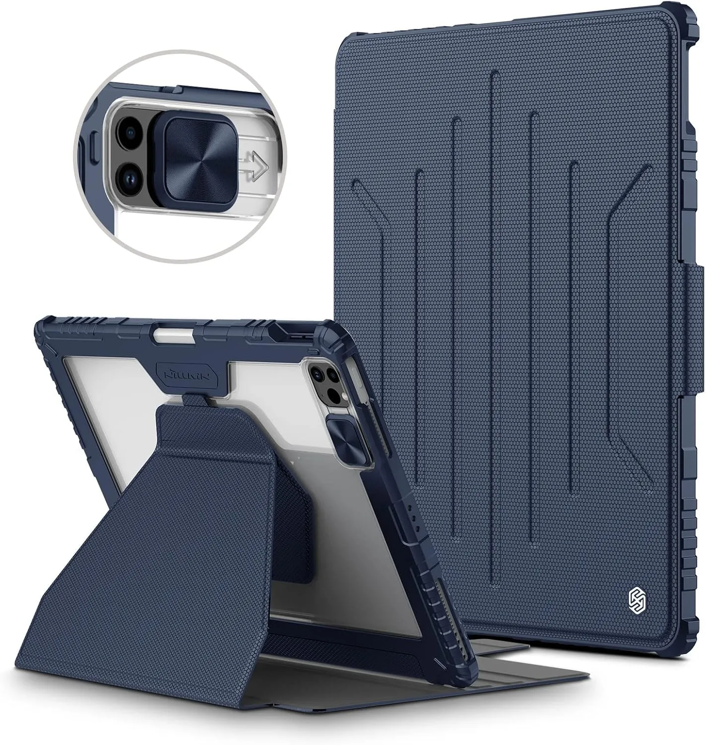 Nillkin iPad Air 13 inch Case(M2, 2024), iPad Pro 12.9 Case2022/2021(6th/5th Gen), Detachable Cover and Magnetic Back for Friger & Desk, Multiple Angle Shockproof Rugged Case with Camera Cover, Blue
