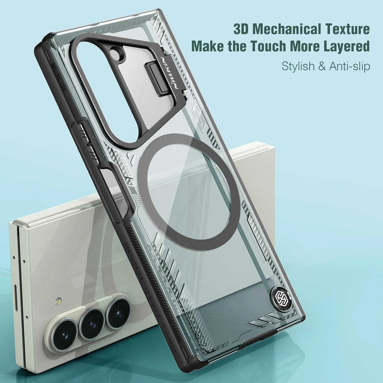 Nillkin [New Material for Samsung Galaxy Z Fold 6 Case Magsafe, Built-in HD Screen Protector & Camera Kickstand & Hinge Protection, Slim Clear Magnetic Phone Case for Samsung Galaxy Z Fold 6, Black