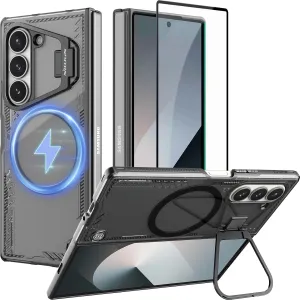 Nillkin [New Material for Samsung Galaxy Z Fold 6 Case Magsafe, Built-in HD Screen Protector & Camera Kickstand & Hinge Protection, Slim Clear Magnetic Phone Case for Samsung Galaxy Z Fold 6, Black