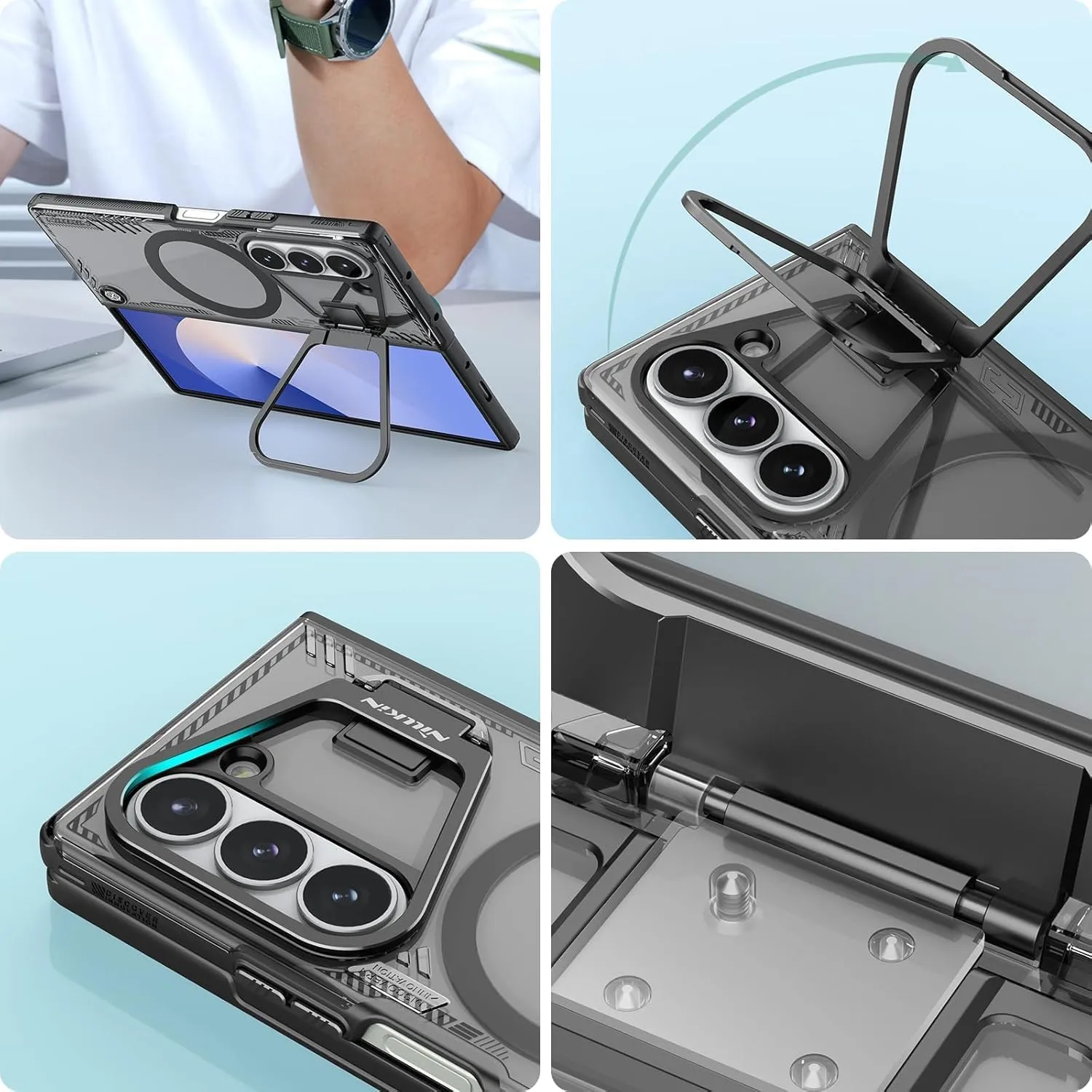 Nillkin [New Material for Samsung Galaxy Z Fold 6 Case Magsafe, Built-in HD Screen Protector & Camera Kickstand & Hinge Protection, Slim Clear Magnetic Phone Case for Samsung Galaxy Z Fold 6, Black