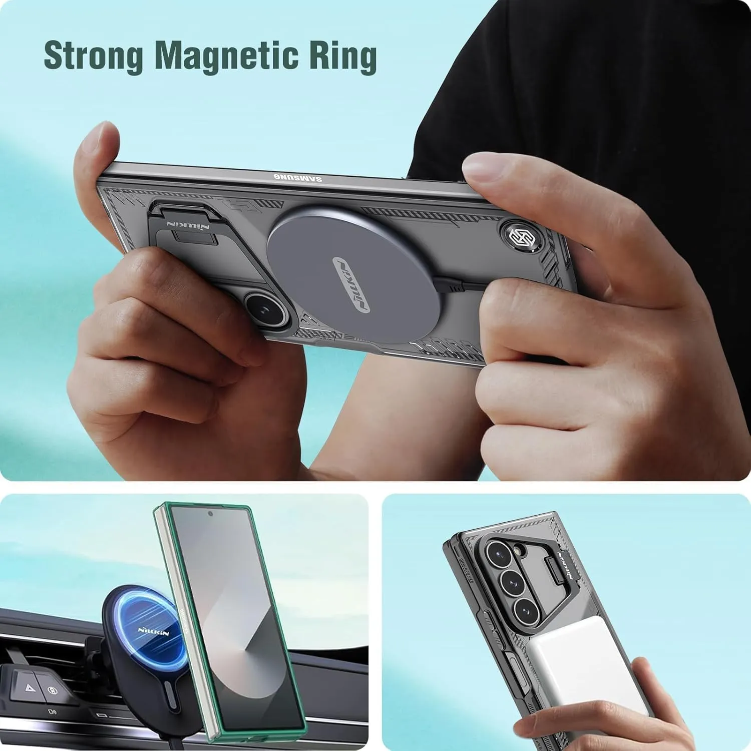 Nillkin [New Material for Samsung Galaxy Z Fold 6 Case Magsafe, Built-in HD Screen Protector & Camera Kickstand & Hinge Protection, Slim Clear Magnetic Phone Case for Samsung Galaxy Z Fold 6, Black