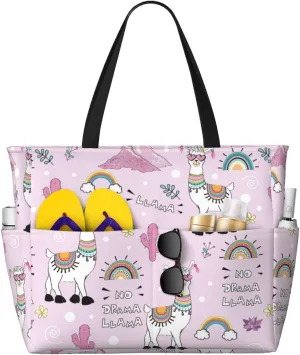 No Drama Llama Large Beach Tote Bag for Women Extra Large Capacity Waterproof Sandproof Pool Bag Suitable for Gym Swimming Pool Travel Groceries