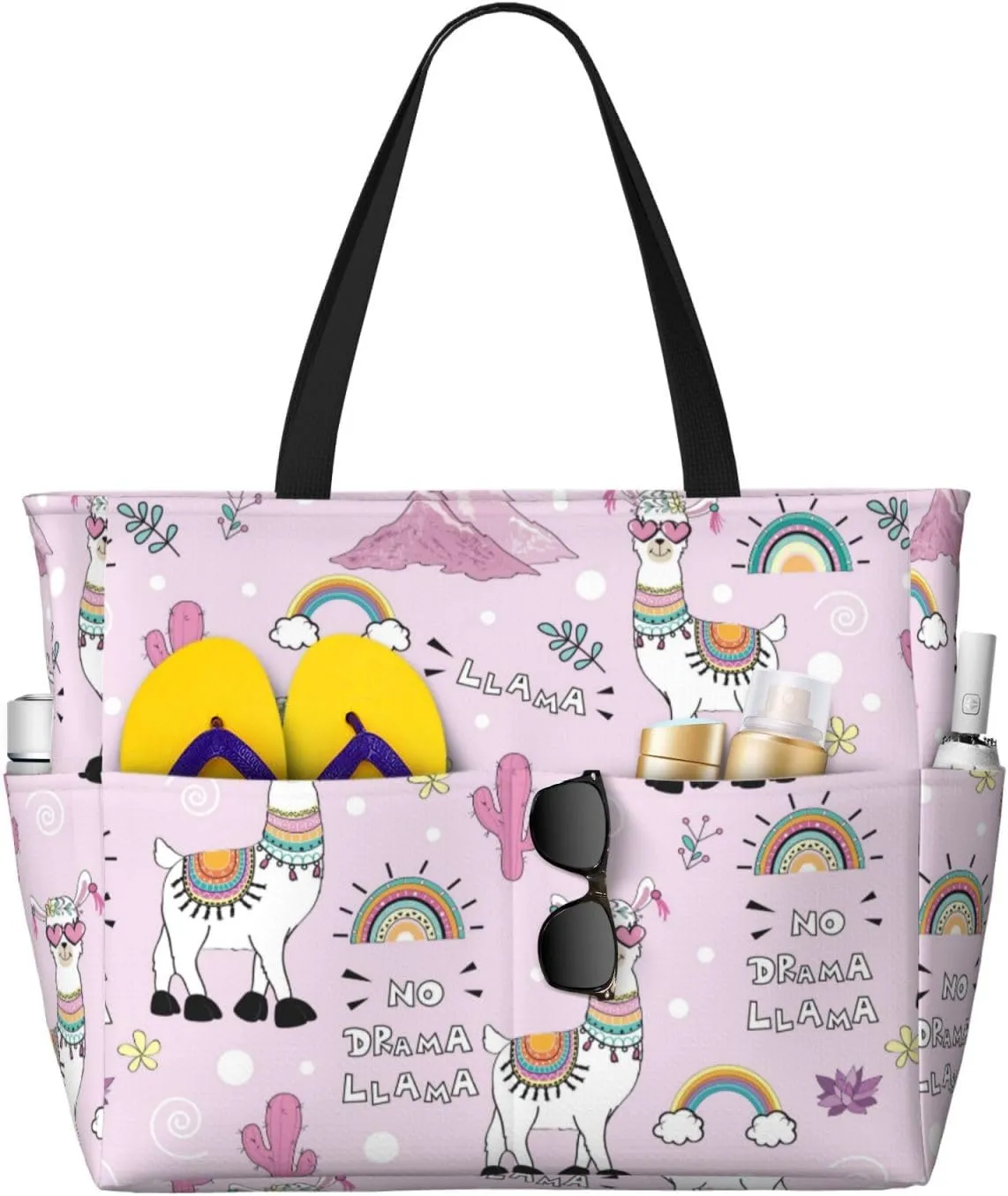 No Drama Llama Large Beach Tote Bag for Women Extra Large Capacity Waterproof Sandproof Pool Bag Suitable for Gym Swimming Pool Travel Groceries