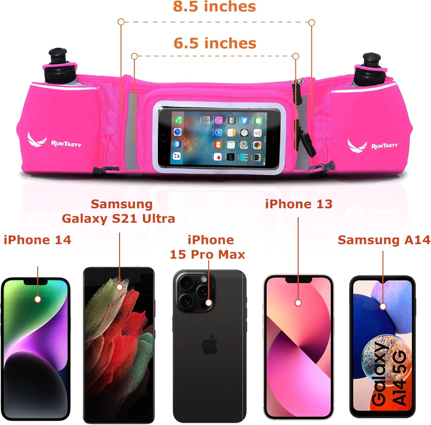 No.1 Hydration Belt by Runtasty - Premium Running Fuel Belt w/2 BPA-Free 10 oz Water Bottles, Tilt-Up Pocket w/Touchscreen-Ready Cover - Fits All iPhones, Runners Ebook & No-Bounce Design
