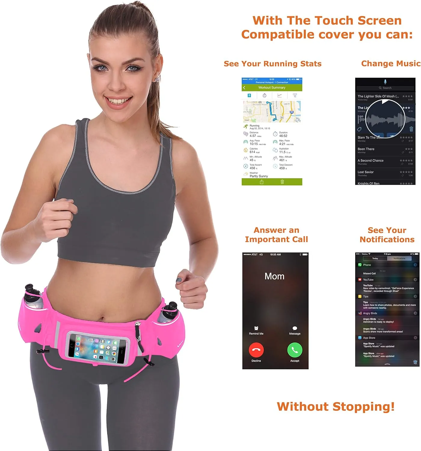 No.1 Hydration Belt by Runtasty - Premium Running Fuel Belt w/2 BPA-Free 10 oz Water Bottles, Tilt-Up Pocket w/Touchscreen-Ready Cover - Fits All iPhones, Runners Ebook & No-Bounce Design