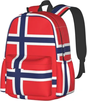 Norway Norwegian Flag Laptop Commuter Backpack Shoulder Bag Casual Back Pack Daypack Bags With Side Pockets For Work Travel Daily Use