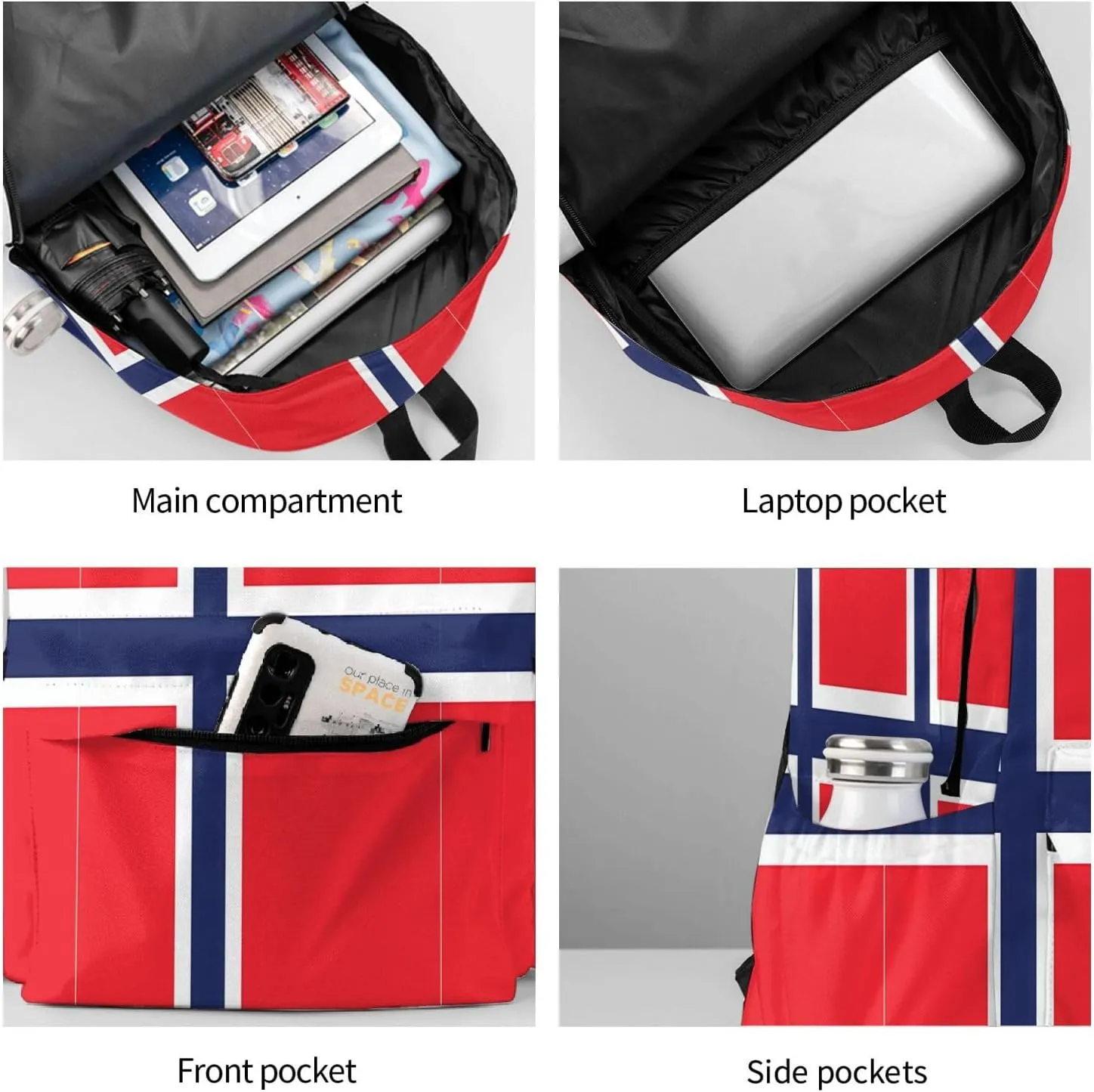 Norway Norwegian Flag Laptop Commuter Backpack Shoulder Bag Casual Back Pack Daypack Bags With Side Pockets For Work Travel Daily Use