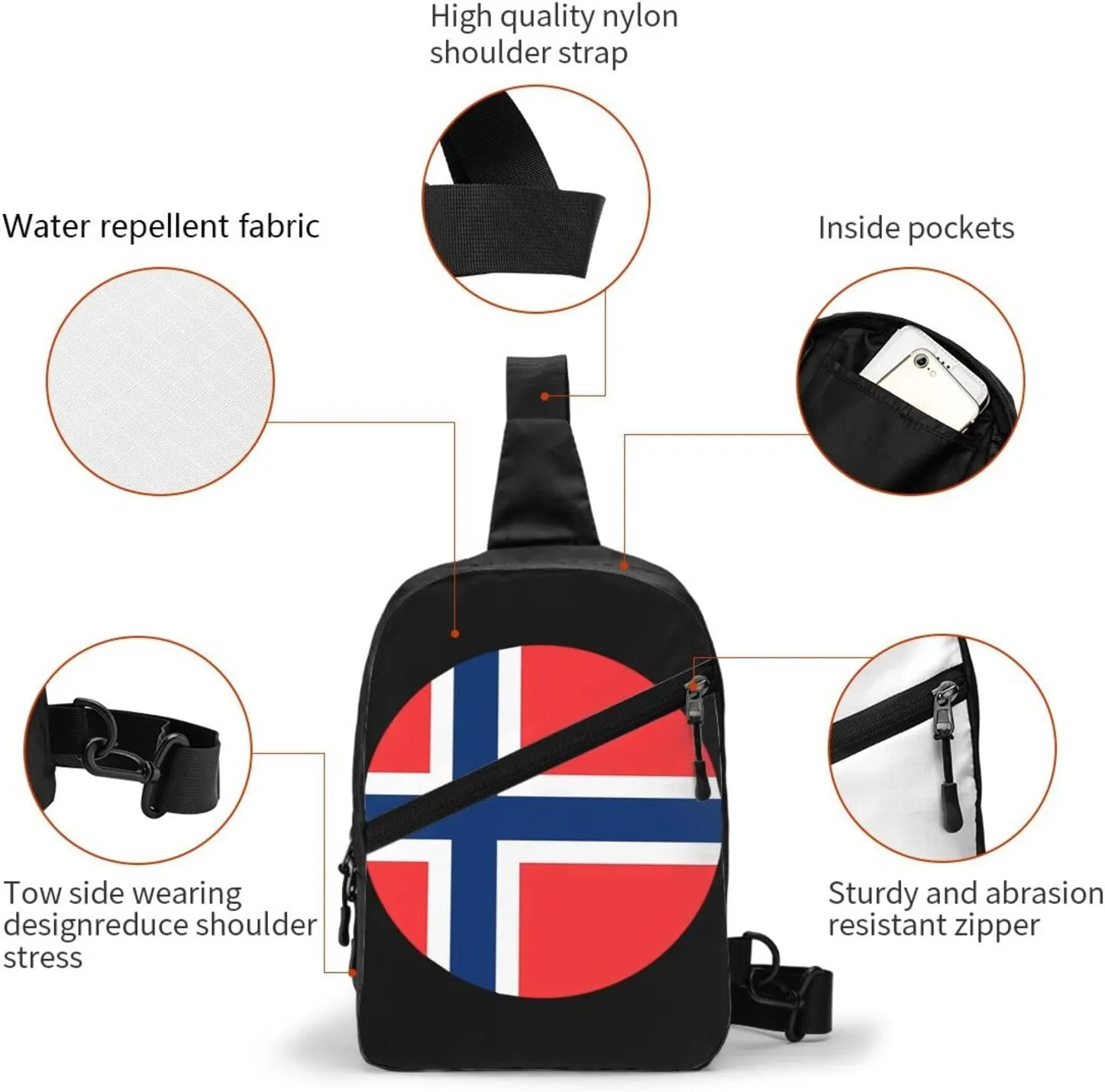 Norway Norwegian Flag Round Crossbody Bag Portable Sling Bags Foldable Chest Daypack Reusable Sports Shoulder Backpack Diagonally Casual Rucksack Travel Bag