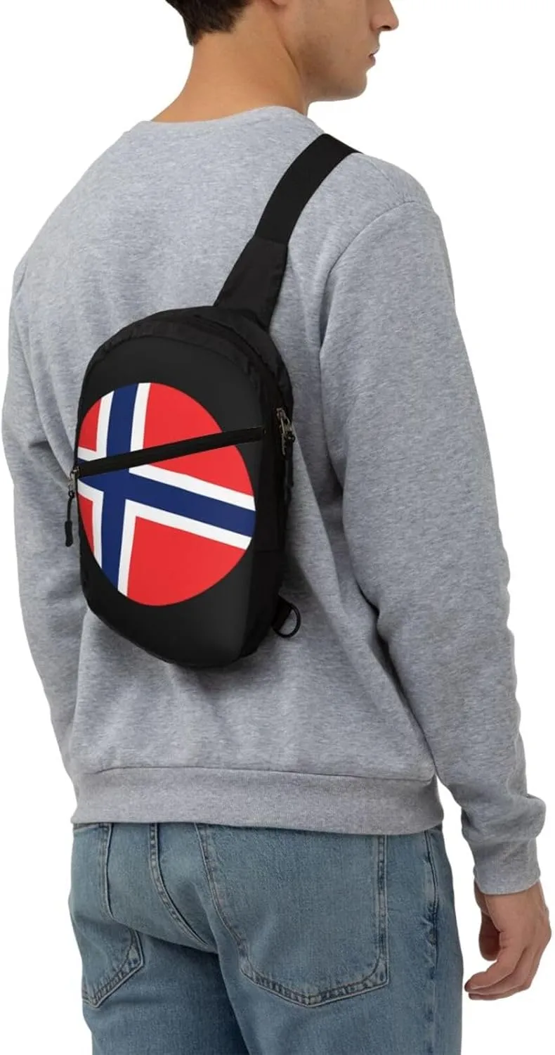 Norway Norwegian Flag Round Crossbody Bag Portable Sling Bags Foldable Chest Daypack Reusable Sports Shoulder Backpack Diagonally Casual Rucksack Travel Bag