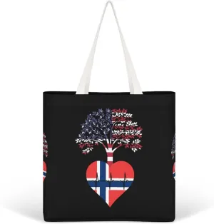 Norway US Root Heartbeat Fashion Women Handbags Full Printed Shopping Canvas Tote Bag For Work Travel