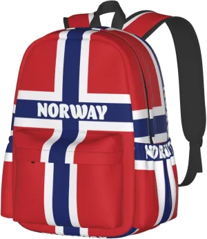Norwegian Norway Flag Laptop Commuter Backpack Shoulder Bag Casual Back Pack Daypack Bags With Side Pockets For Work Travel Daily Use
