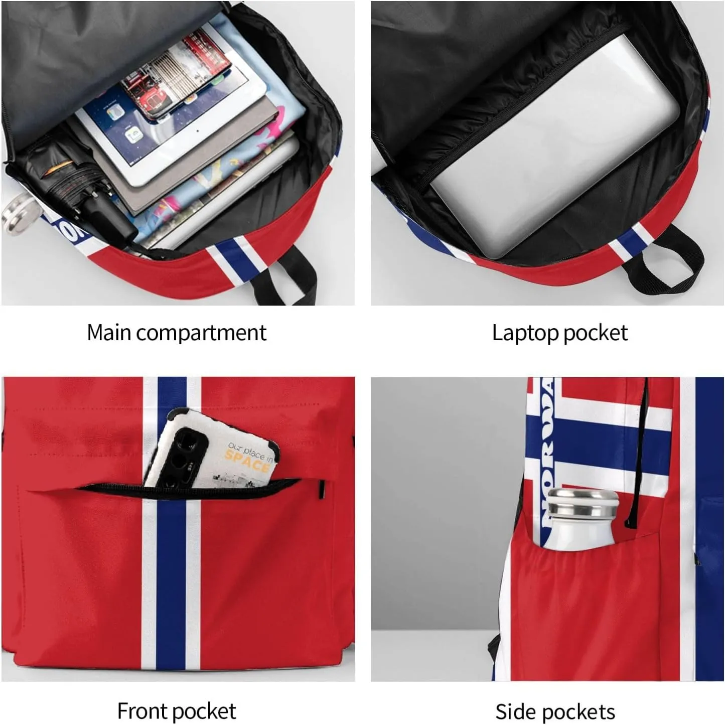 Norwegian Norway Flag Laptop Commuter Backpack Shoulder Bag Casual Back Pack Daypack Bags With Side Pockets For Work Travel Daily Use