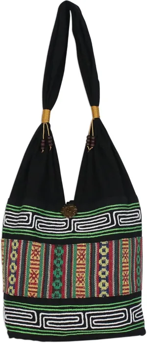 NOVICA Artisan Hand Embroidered Cotton Shoulder Bag Multicolored from Thailand Handbags ' Thai Hillside'