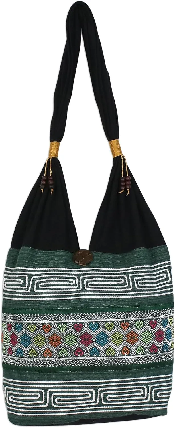 NOVICA Artisan Handmade Cotton Blend Shoulder Bag Colorful from Thailand Handbags Multicolor Embroidered ' Thai Mood'