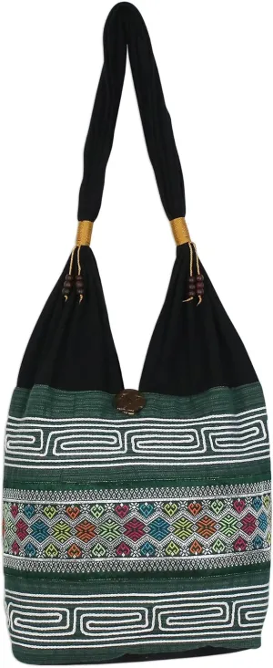 NOVICA Artisan Handmade Cotton Blend Shoulder Bag Colorful from Thailand Handbags Multicolor Embroidered ' Thai Mood'