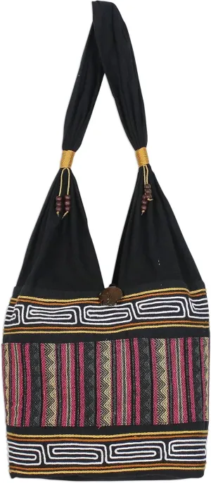NOVICA Artisan Handmade Cotton Blend Shoulder Bag Zigzag Motif from Thailand Handbags Multicolor Embroidered ' Sophisticated Zigzag'