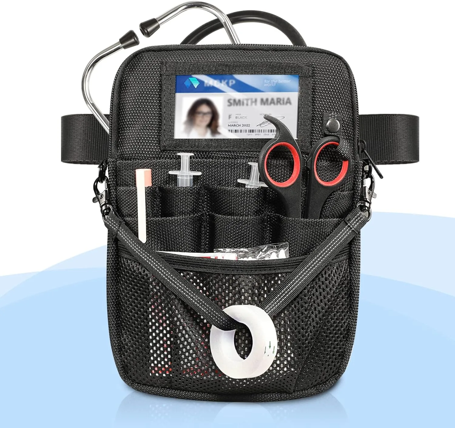 Nurse Fanny Pack with Tape Holder, SITHON Multi Compartment Medical Gear Pocket Belt Bag Nursing Organizer Pouch | Utility Waist Pack for Stethoscopes, Bandage Scissors Other Medical Supplies, Black