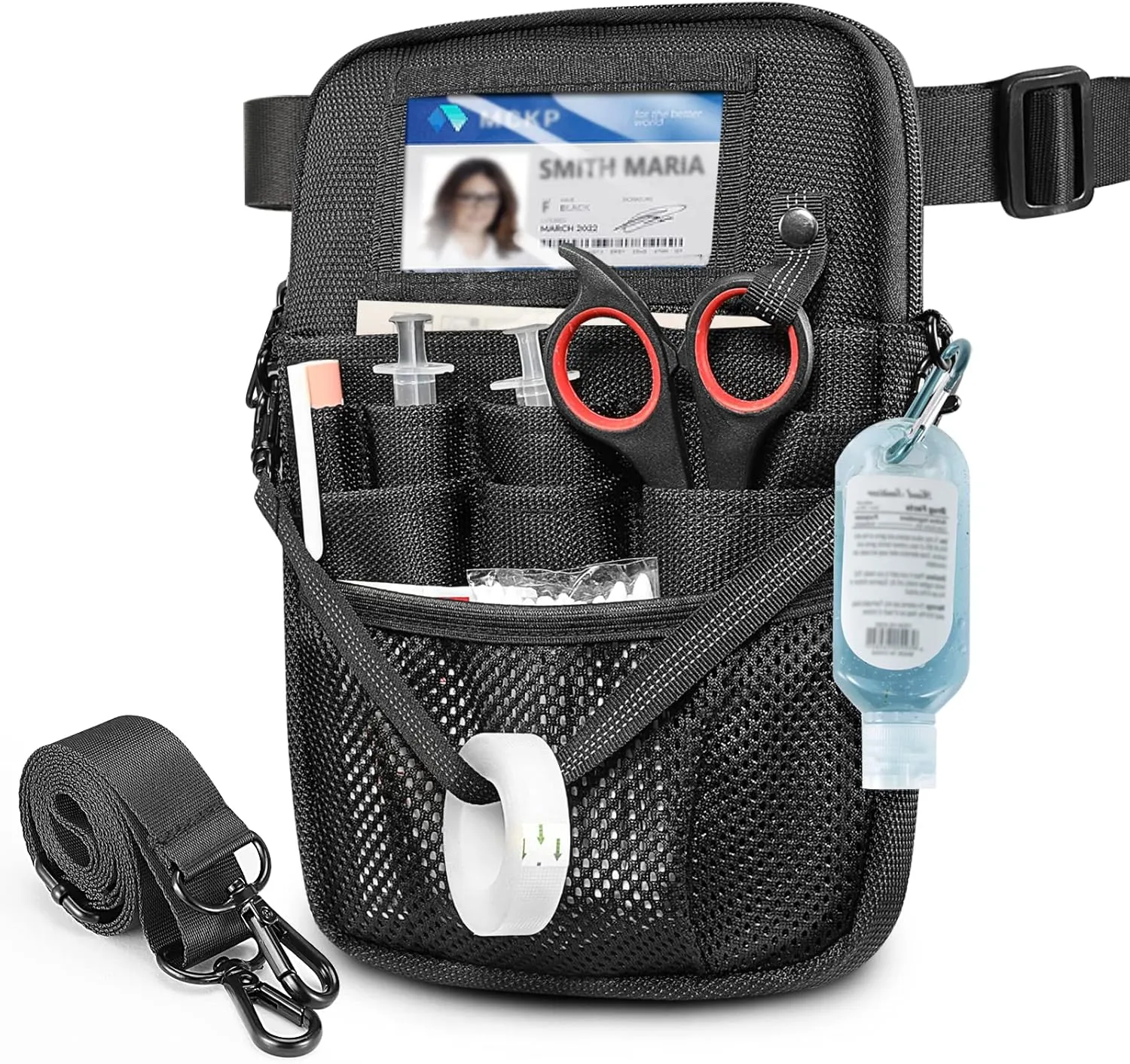 Nurse Fanny Pack with Tape Holder, SITHON Multi Compartment Medical Gear Pocket Belt Bag Nursing Organizer Pouch | Utility Waist Pack for Stethoscopes, Bandage Scissors Other Medical Supplies, Black
