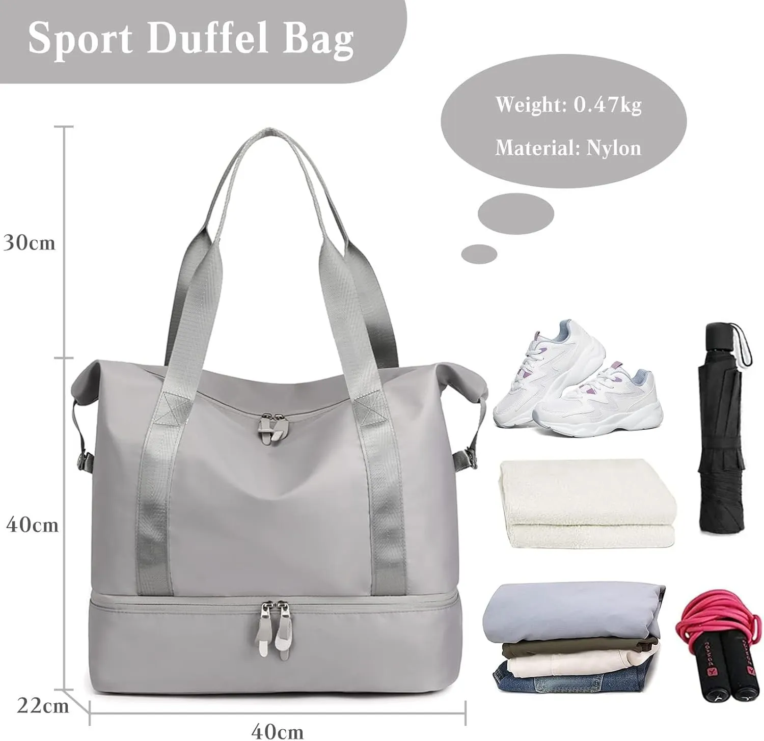Nylon Handbags for Women and Men Gym with Shoes Compartment Carry on Luggage Shoulder Travel Duffel