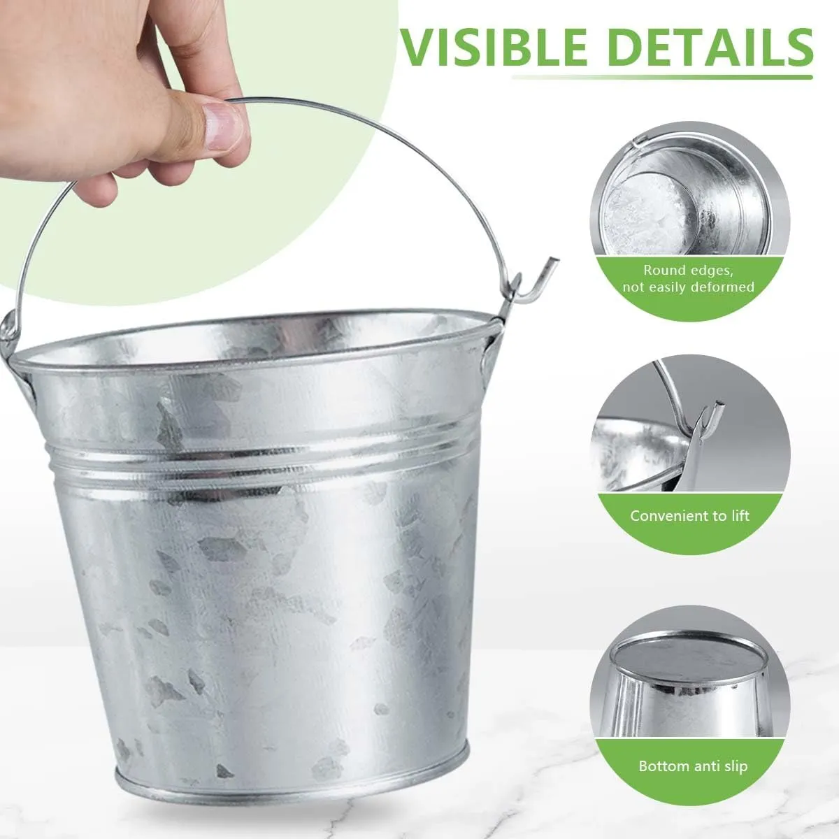 OBTANIM 8 Pack Galvanized Metal Buckets with Handle Ice Pails for Plants, Succulents, Party Favors Organizing, Rustic Home Decor or Classrooms Pencil Storage (7 x 5.1 inch)