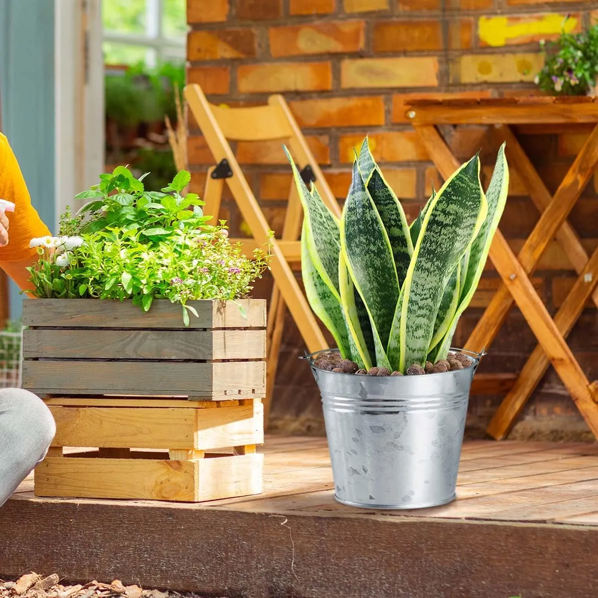 OBTANIM 8 Pack Galvanized Metal Buckets with Handle Ice Pails for Plants, Succulents, Party Favors Organizing, Rustic Home Decor or Classrooms Pencil Storage (7 x 5.1 inch)