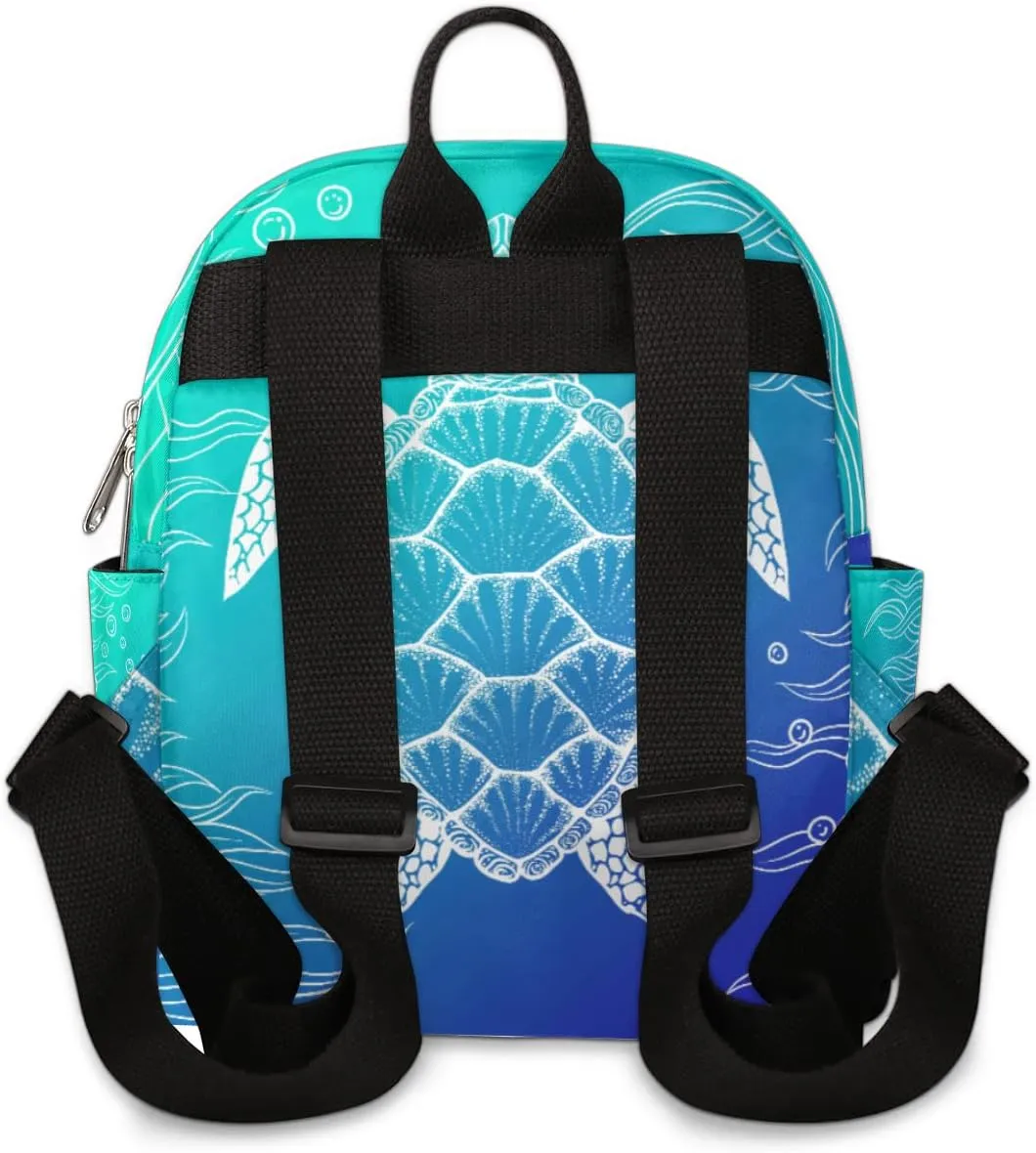 Ocean Turtle Mini Backpack Purse for Women, Sea Turtle Animals Lightweight Small Backpack Casual Travel Bag Daypack for Girls Children Teens Adult School Bag