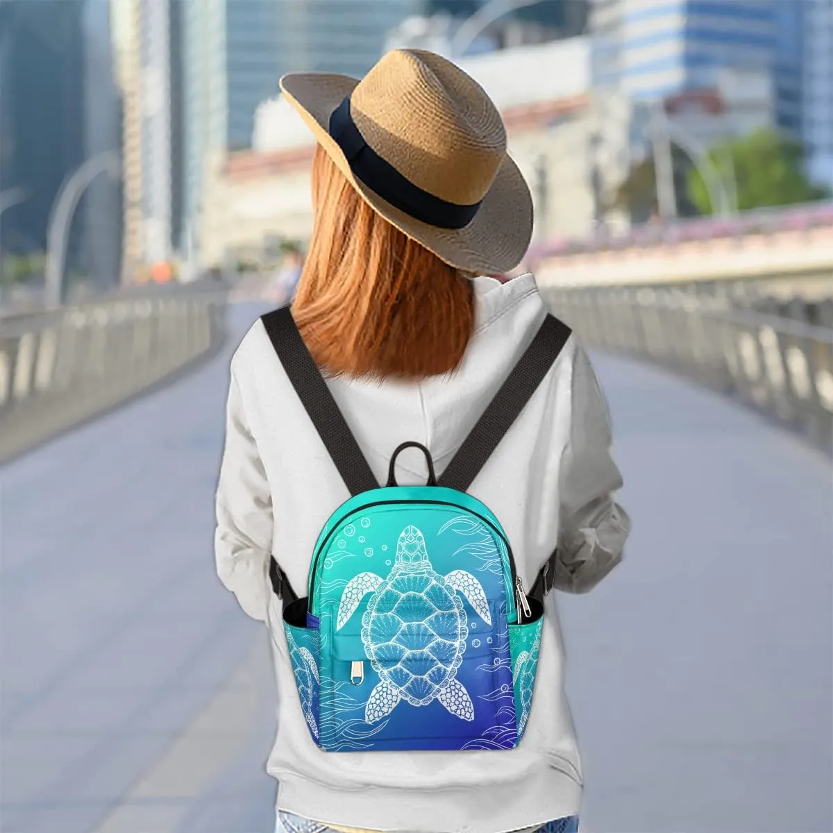 Ocean Turtle Mini Backpack Purse for Women, Sea Turtle Animals Lightweight Small Backpack Casual Travel Bag Daypack for Girls Children Teens Adult School Bag