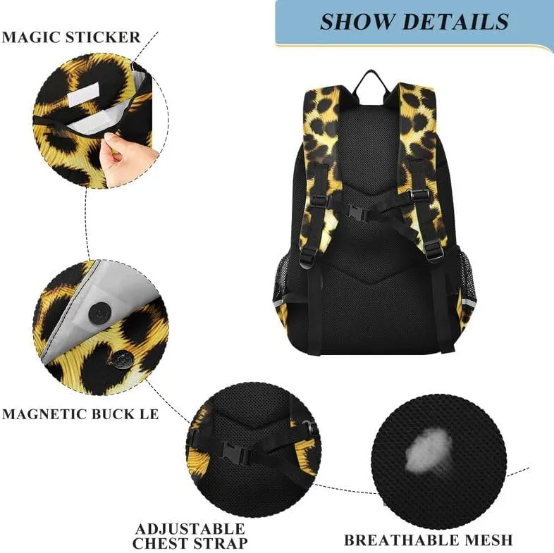 ODAWA Leopard Print Bagpacks Daypack with Compartment & Multiple Pockets Kids Backpack Ages 6-12, 17 Inch