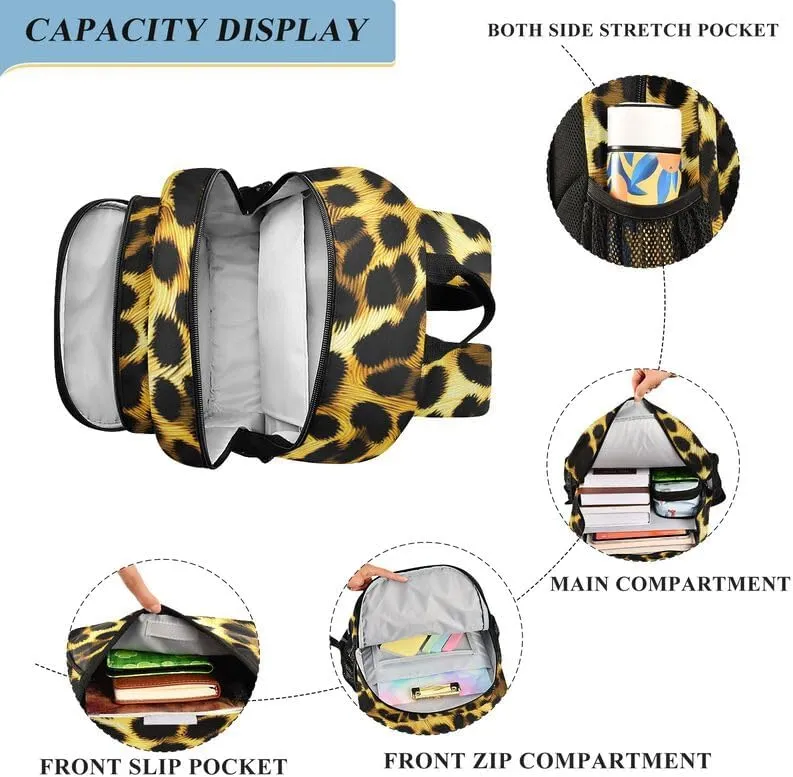ODAWA Leopard Print Bagpacks Daypack with Compartment & Multiple Pockets Kids Backpack Ages 6-12, 17 Inch